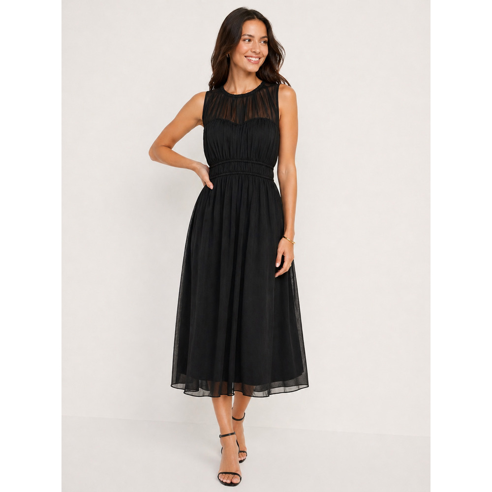 NWT Old Navy Little Black Dress Sleeveless Layered Mesh Smocked Waist S